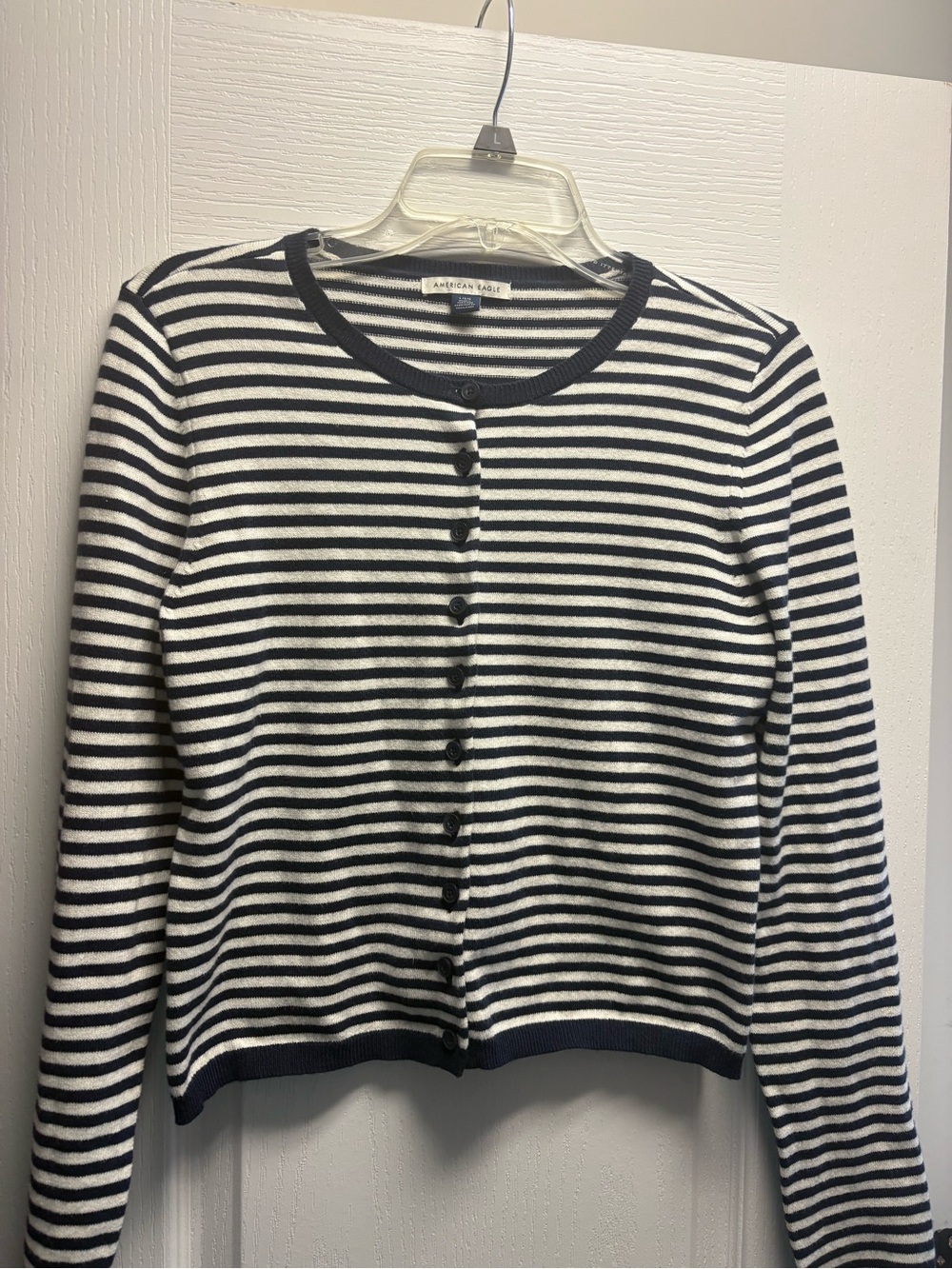 American Eagle Outfitters Navy & White Striped Button-Down Cardigan